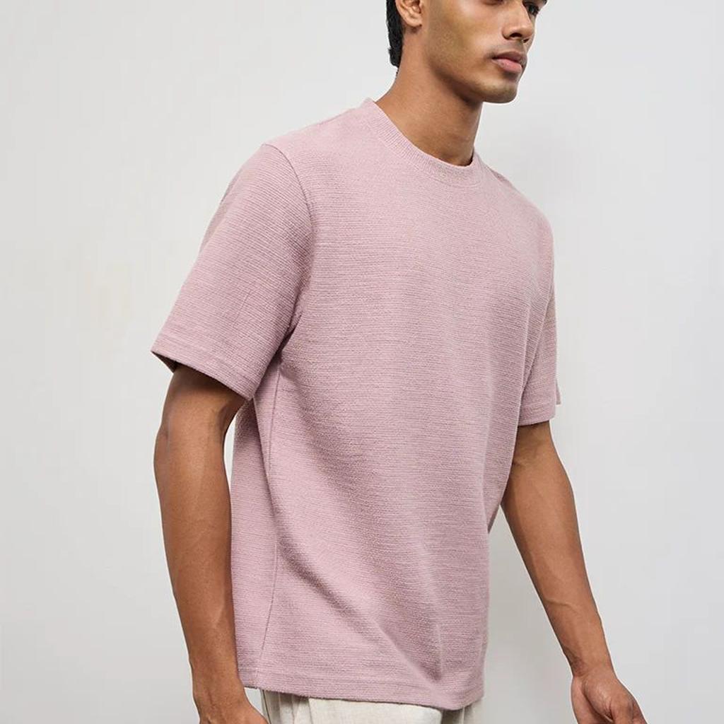 ETA Dusty Pink Textured Relaxed-Fit Cotton-Blend T-Shirt