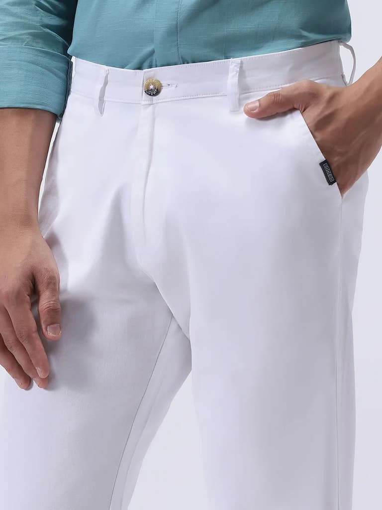 Men's White Cotton Regular Fit Casual Chinos Trousers Stretch — photo 5