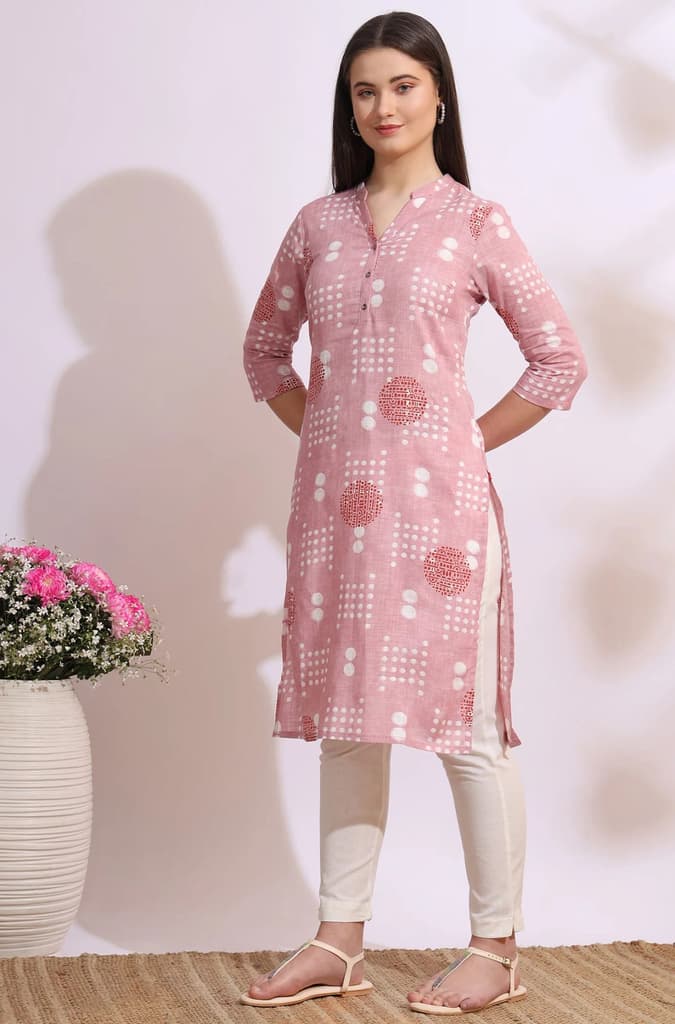 Pink Bold Geometric Printed Pure Cotton Straight Kurta — photo 5