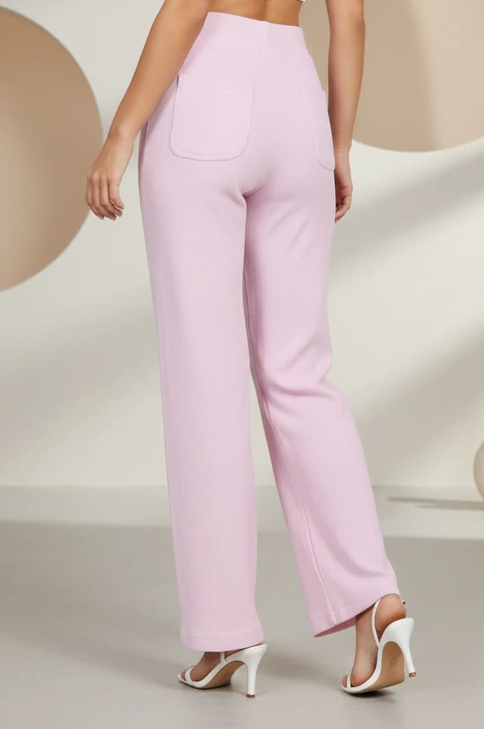 Pink Solid Corduroy Wide Leg High Rise Palazzo — photo 4