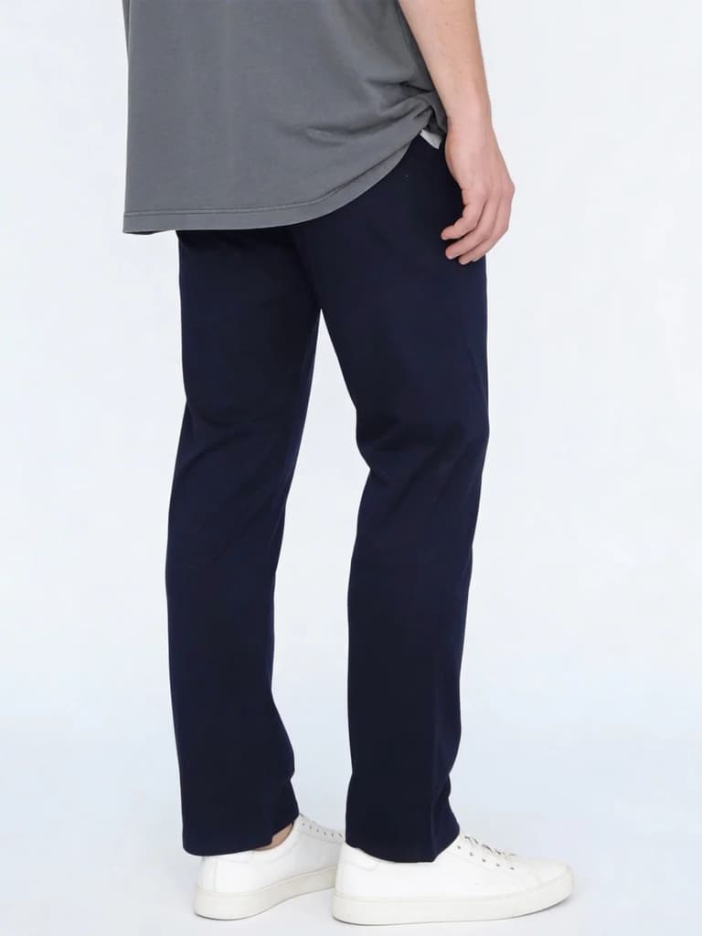 Men's Navy Straight Fit Mid Rise Cotton Casual Chinos Trousers Stretch — photo 3