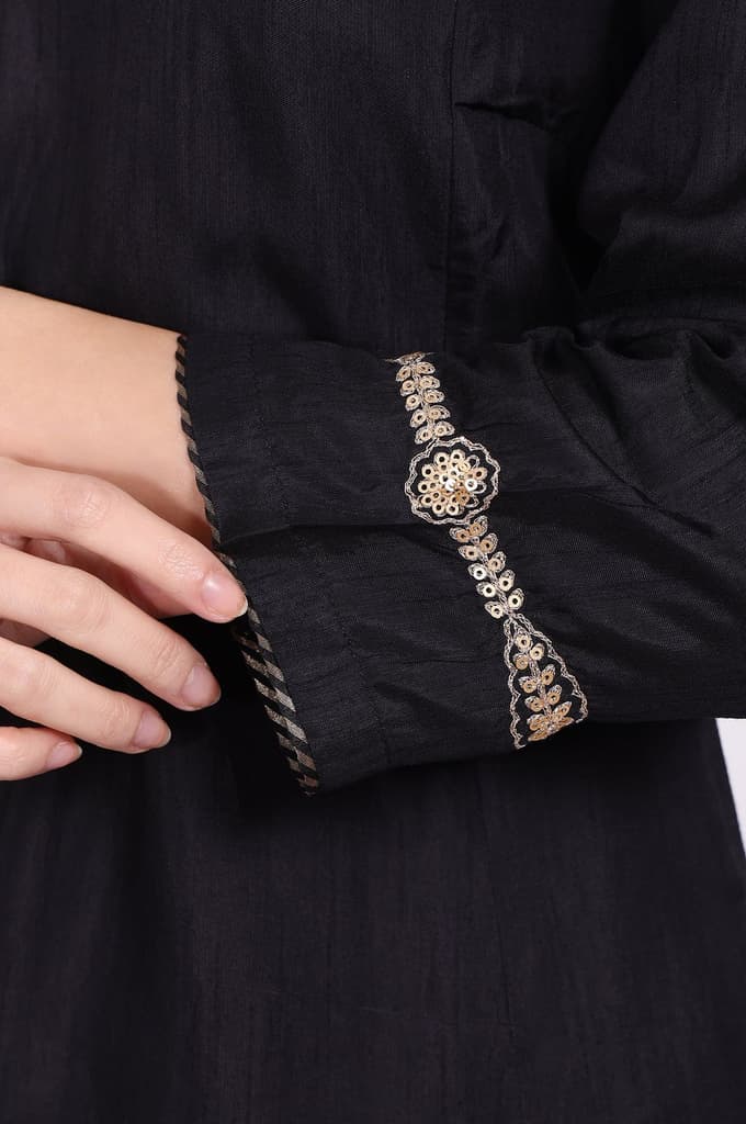 Black Embroidered Straight Kurta with Straight Pant and Dupatta Set — photo 7