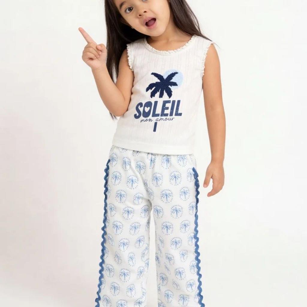 HOP Kids Girls Blue Tropical Printed High-Rise Trousers