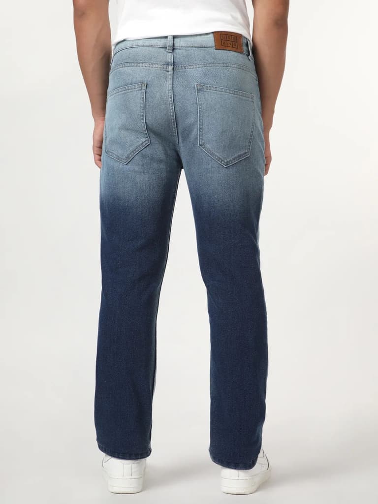 Men's Blue Straight Fit Heavy Washed Faded Denim Jeans Stretchable — photo 3