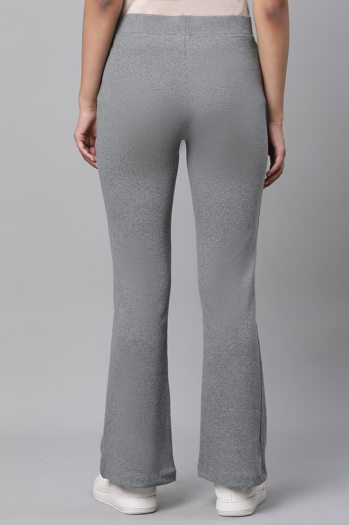 Grey Solid Flared Pants With Elasticated Waist — photo 3