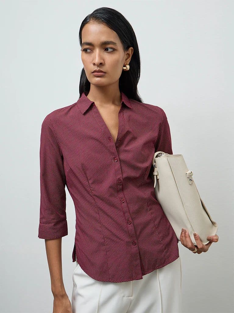 Wardrobe Maroon Dot Printed Shirt — photo 2