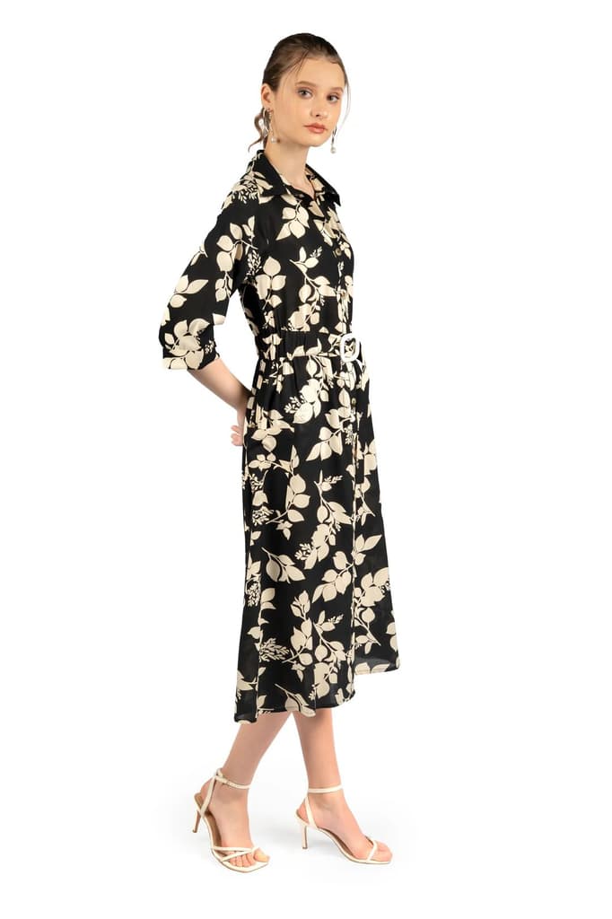 Black & Beige Floral Midi Dress — photo 3