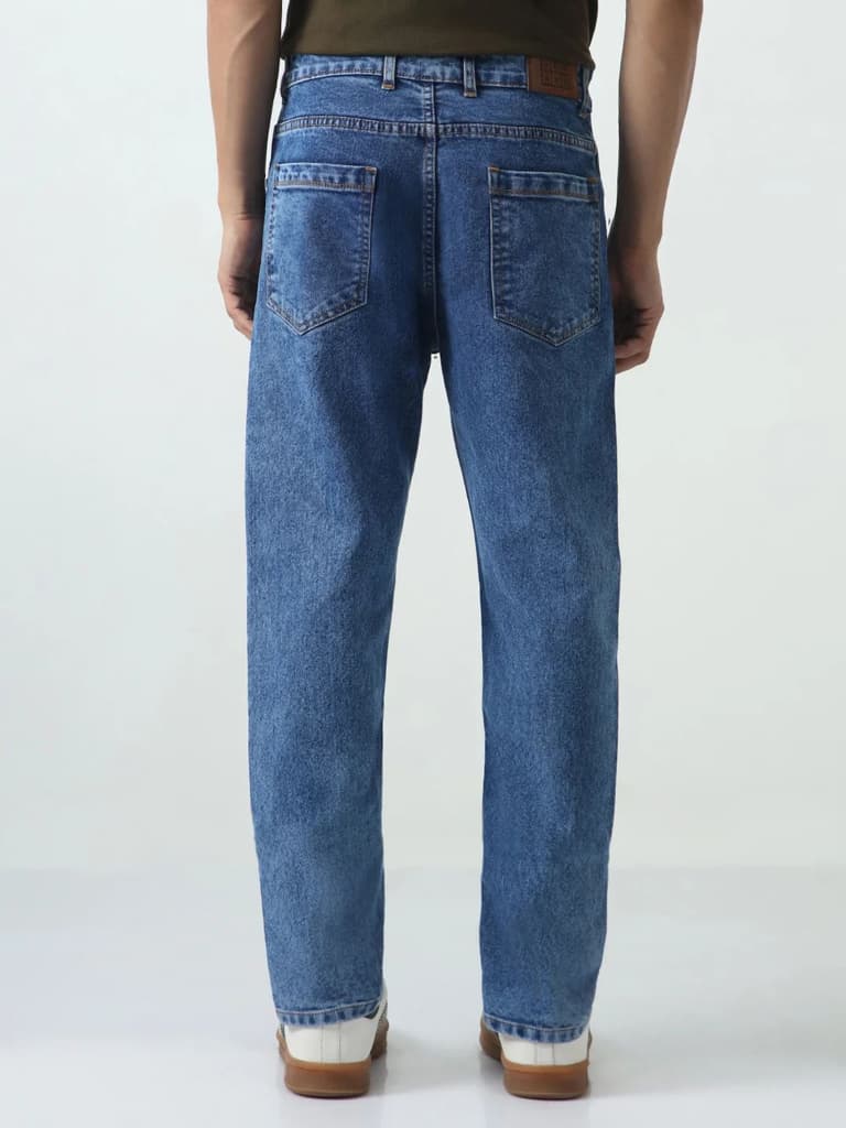 Men's Blue Slim Fit Washed Denim Jeans Stretchable — photo 3