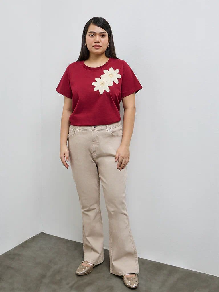 Gia Beige Bootcut High-Rise Jeans