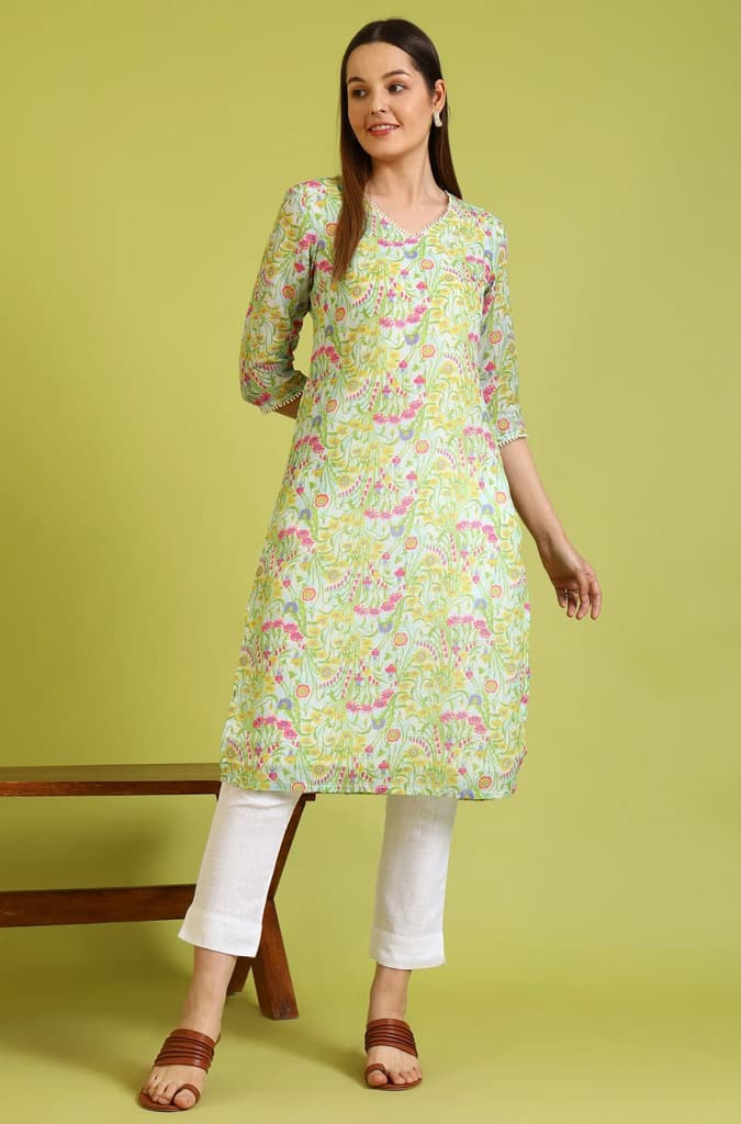 Floral Printed Lace Straight Pure Cotton Kurta — photo 2