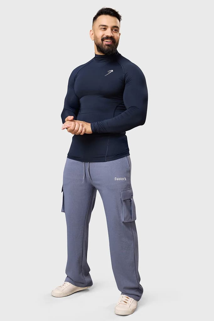 High Neck Compression Full Sleeves T-shirt Navy — photo 3