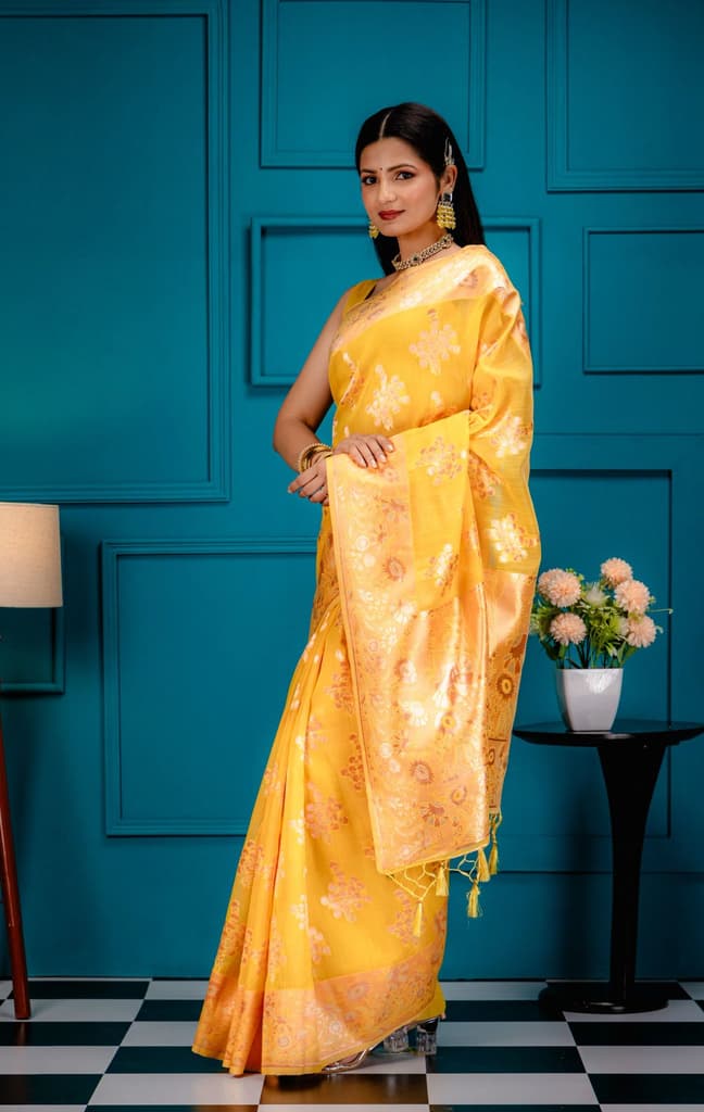 Mimosa Women's Woven Design Banarasi Style Art Silk Saree With Blouse Piece : SA00001806GDFREE — photo 4