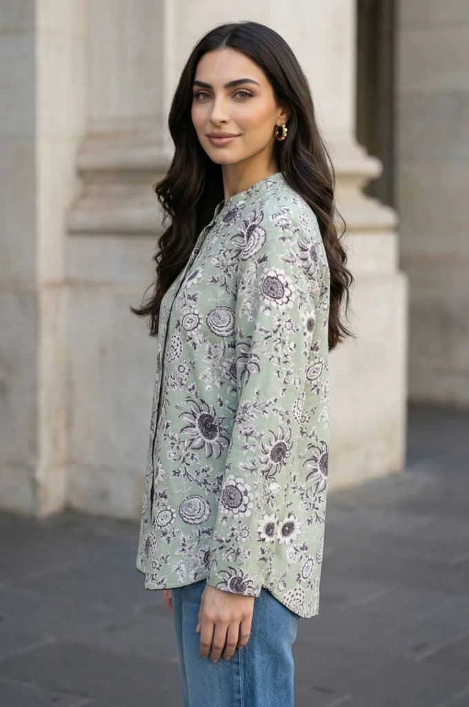 Green Floral Printed Straight Shirt — photo 3