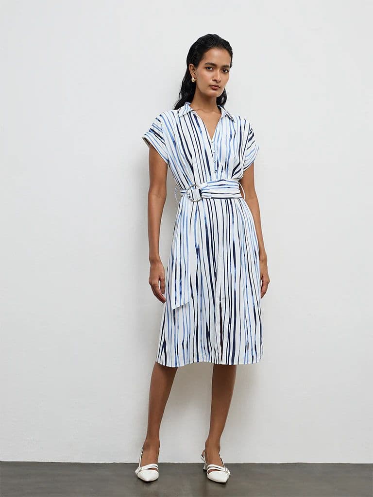 Wardrobe White Stripe Printed Shirt Dress — photo 2