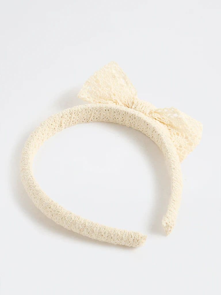 Westside Accessories Cream Lace Bow Hair Band — photo 2