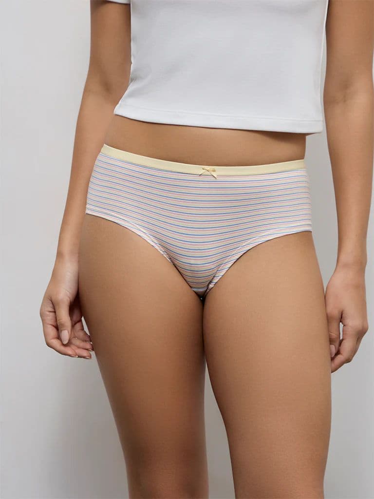 Wunderlove Yellow Printed Low-Rise Cotton-Blend Briefs - Pack of 3 — photo 2