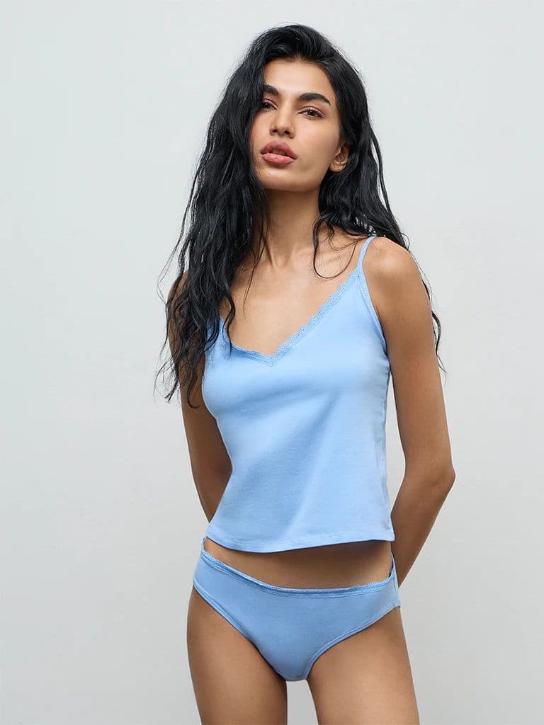 Superstar Blue Printed Cotton-Blend Camisoles - Pack of 2
