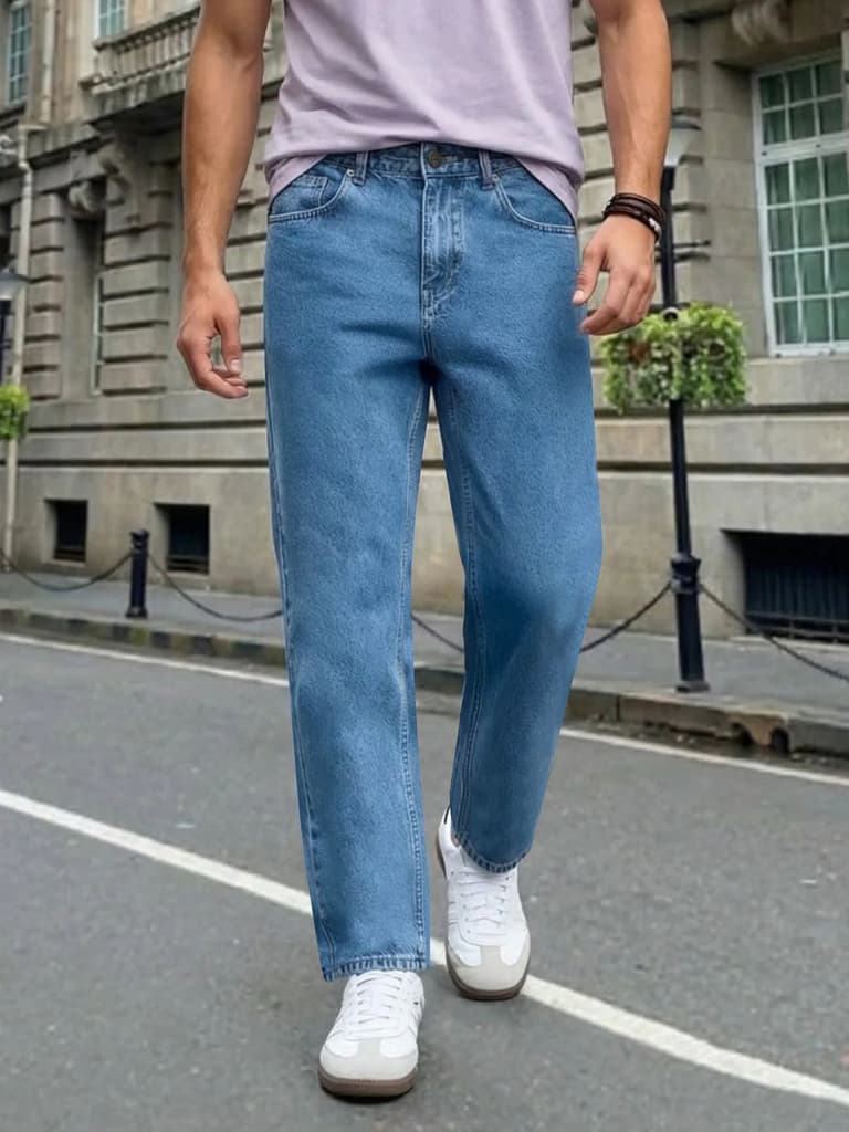 Men's Ice Blue Relaxed Fit Washed Denim Jeans Non-Stretchable — 28 / Ice Blue