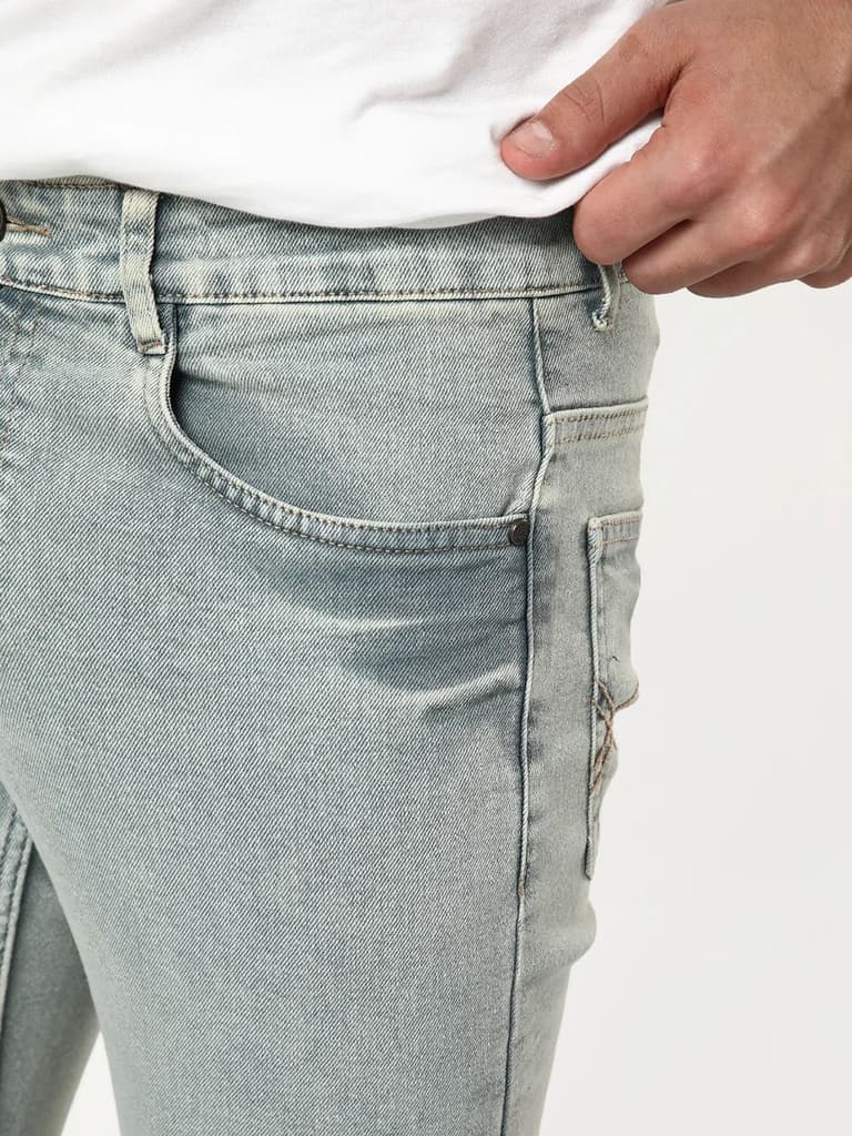 Men's Ice Grey Bootcut Fit Mid Rise Acid Wash Jeans Stretchable — photo 5