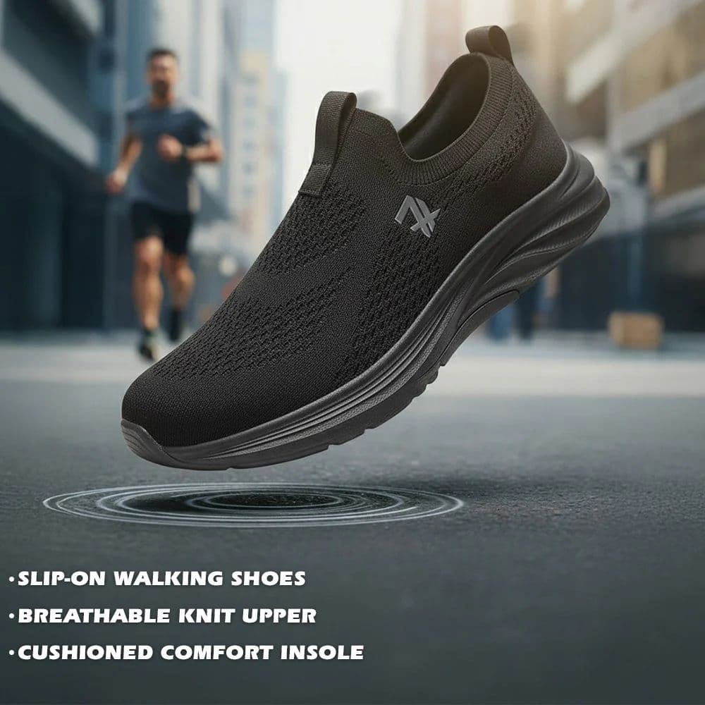 Leap7X Black Sports Non Lacing Walking Shoes For Men ULTRASTEPE By Liberty — photo 3