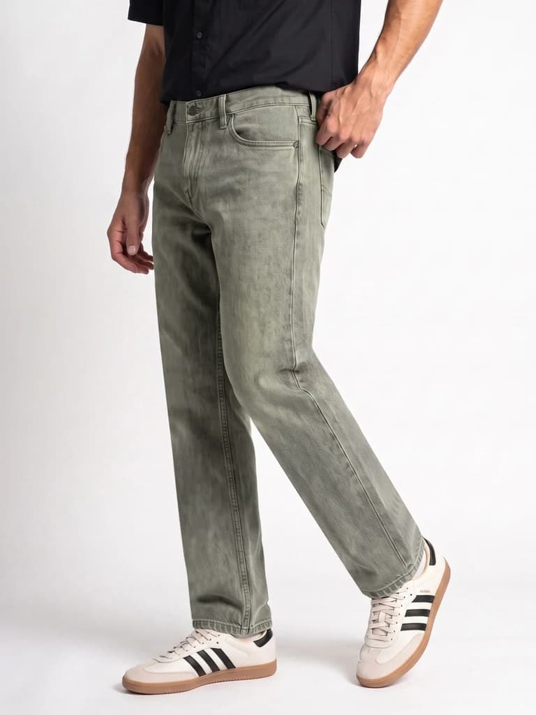 Men's Ice Grey Relaxed Fit Washed Denim Jeans Non-Stretchable — photo 2