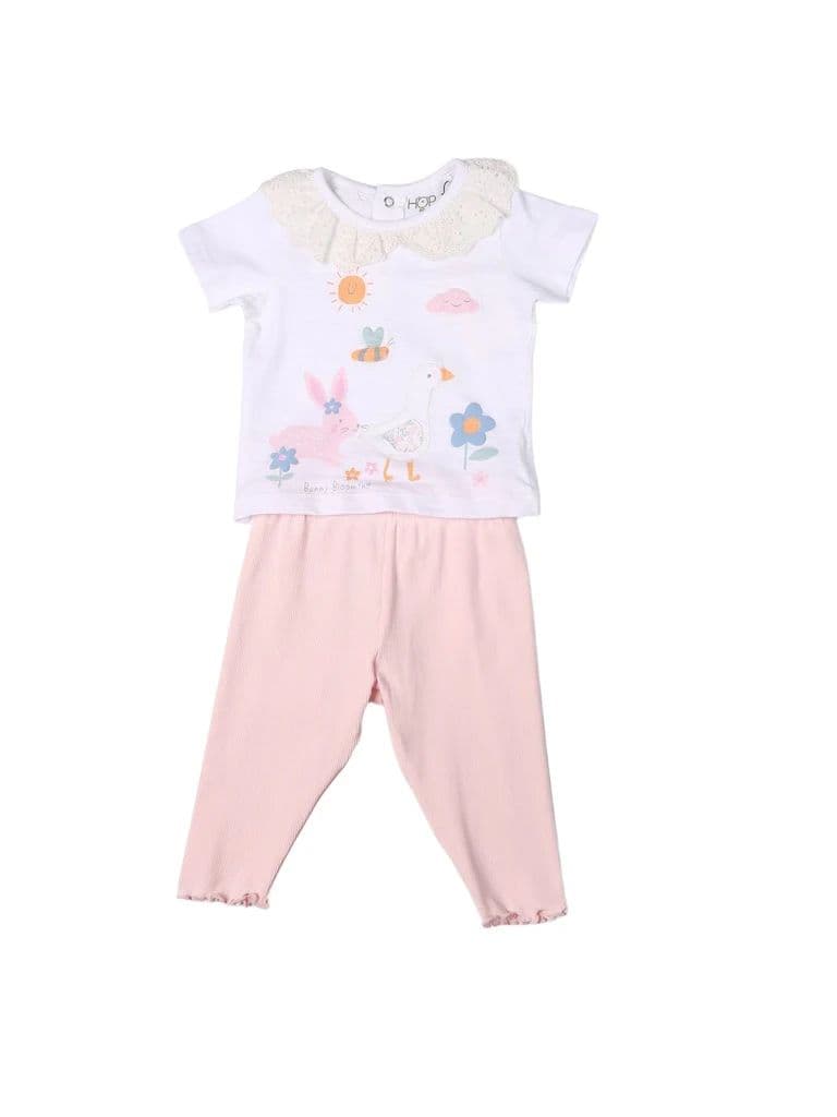 HOP Baby Girls White Printed Cotton Top and Pants Set — photo 2
