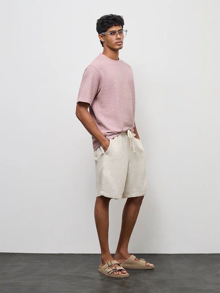 ETA Dusty Pink Textured Relaxed-Fit Cotton-Blend T-Shirt — photo 2