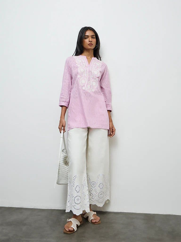 Utsa Lilac Floral Embroidered Cotton-Blend Kurti — photo 2
