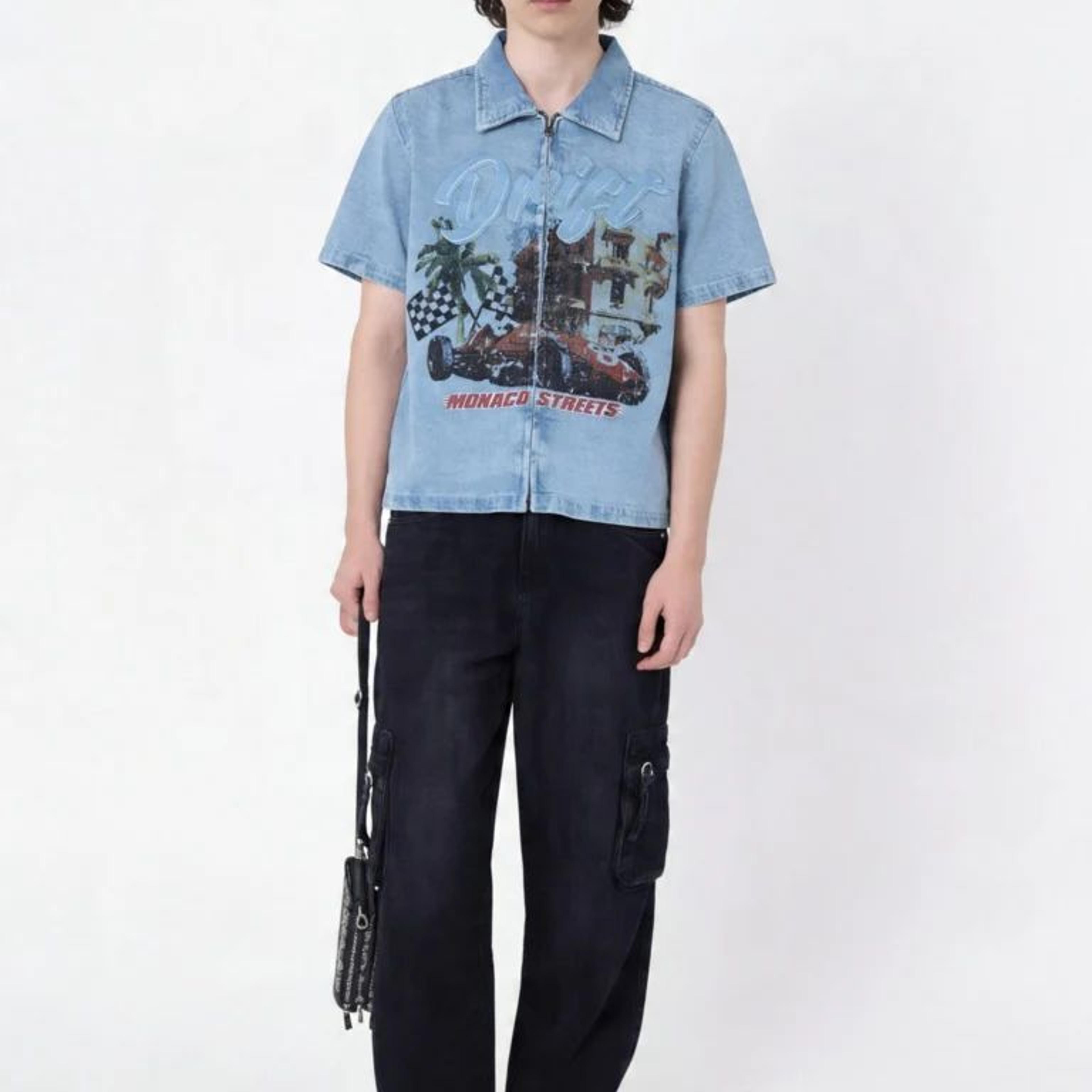 Y&F Kids Boys Blue Graphic Print Zip-Up Denim Shirt