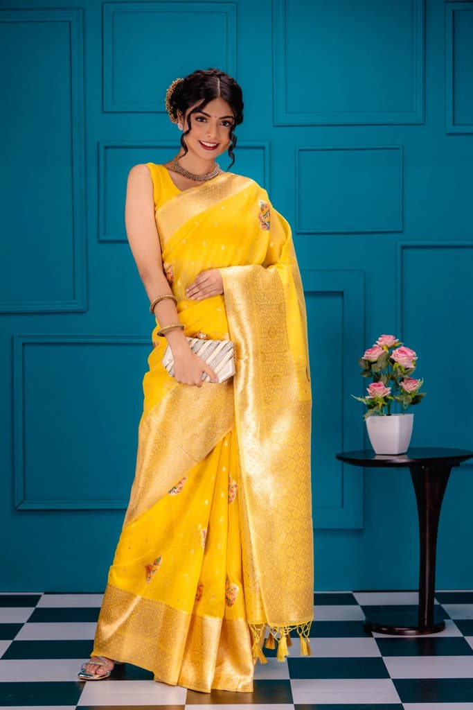 Mimosa Women's Woven Design Banarasi Style Art Silk Saree With Blouse Piece : SA00001759GDFREE — photo 5