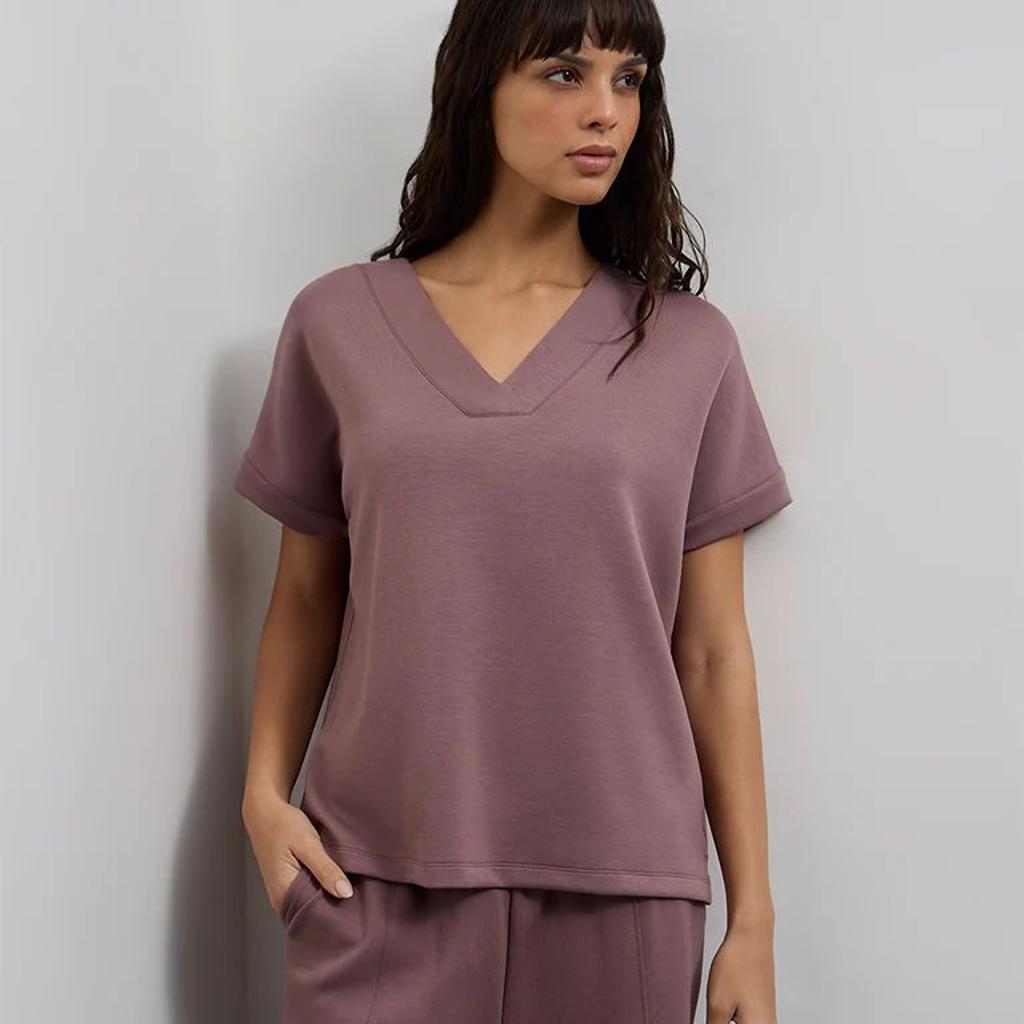 Wunderlove Dusty Pink Solid V-Neck Top