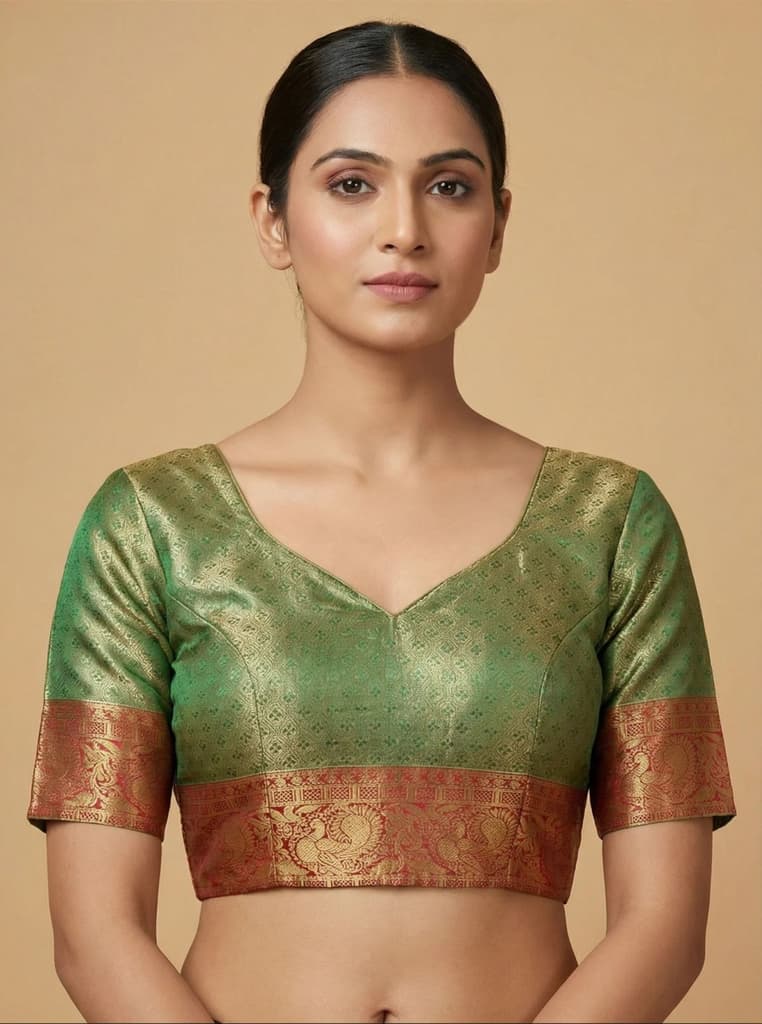 MIMOSA Women's Woven Design Kanjivaram Style Art Silk Saree with Blouse Piece - Green (SA00002446GRNFREE) — photo 5