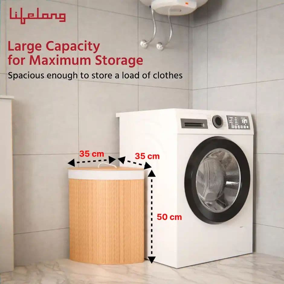 Lifelong Bamboo Laundry Basket with RopeHandles&Lid | Foldable Bag | Durable | WashableBag