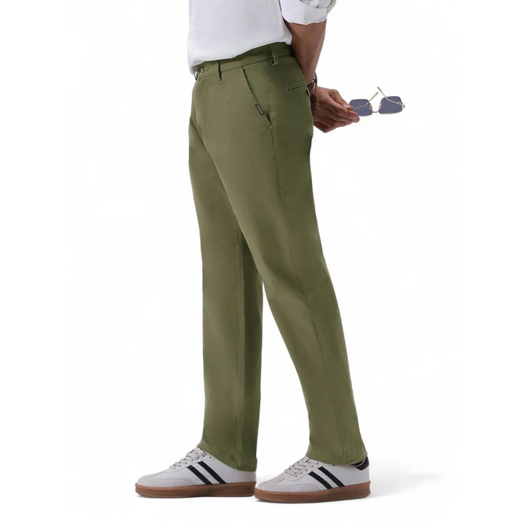 Men's Light Olive Cotton Regular Fit Casual Chinos Trousers Stretch — 28 / Light Olive