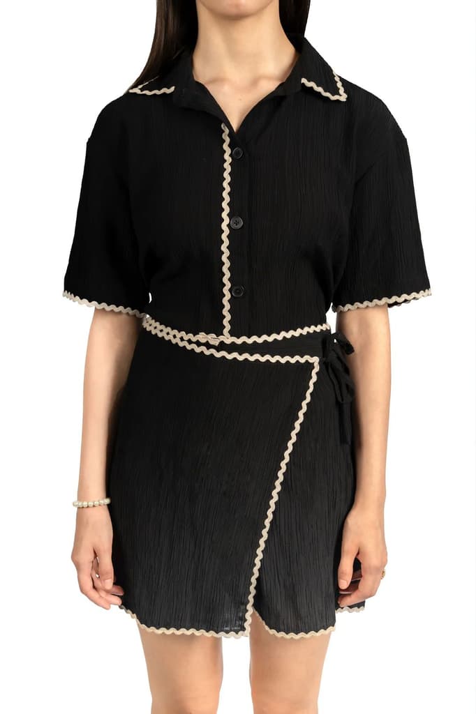Black Solid Collared Boxy Co-ord Set — photo 5