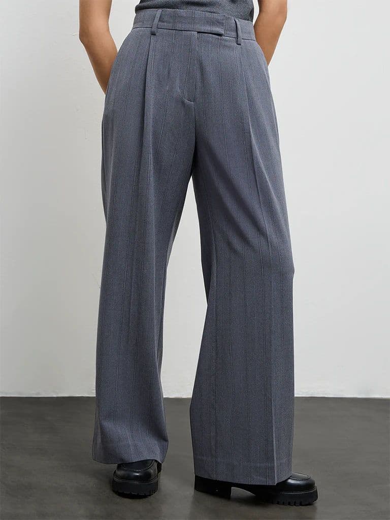 Wardrobe Grey Striped High-Rise Trousers — photo 2