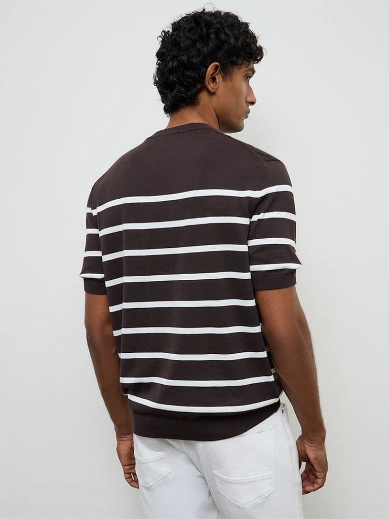 Ascot Dark Brown Striped Relaxed-Fit Cotton T-Shirt — photo 5