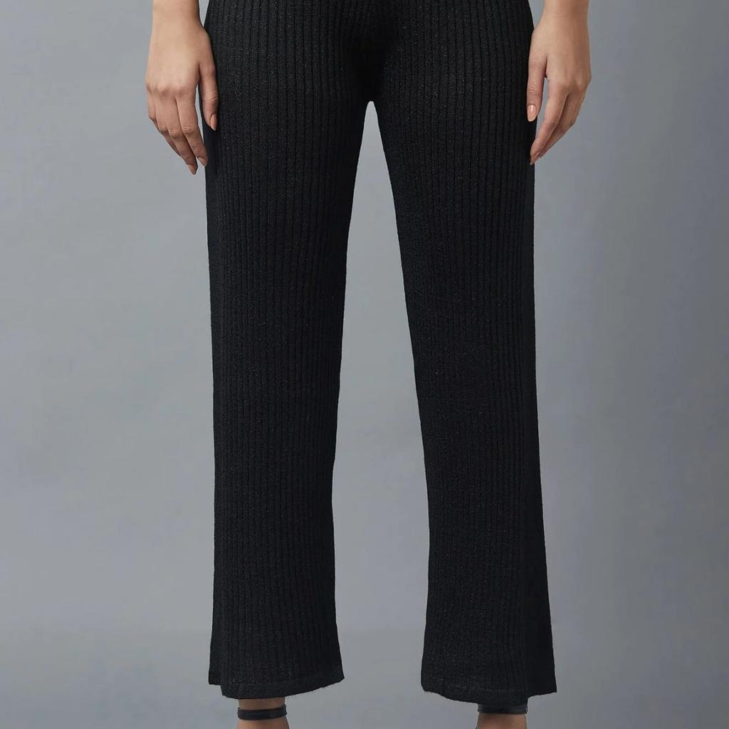 Black Solid Boot Cut Palazzo With Elasticated Waist