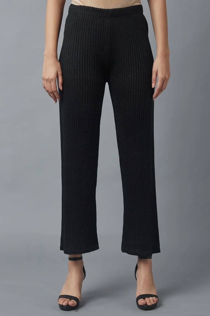 Black Solid Boot Cut Palazzo With Elasticated Waist