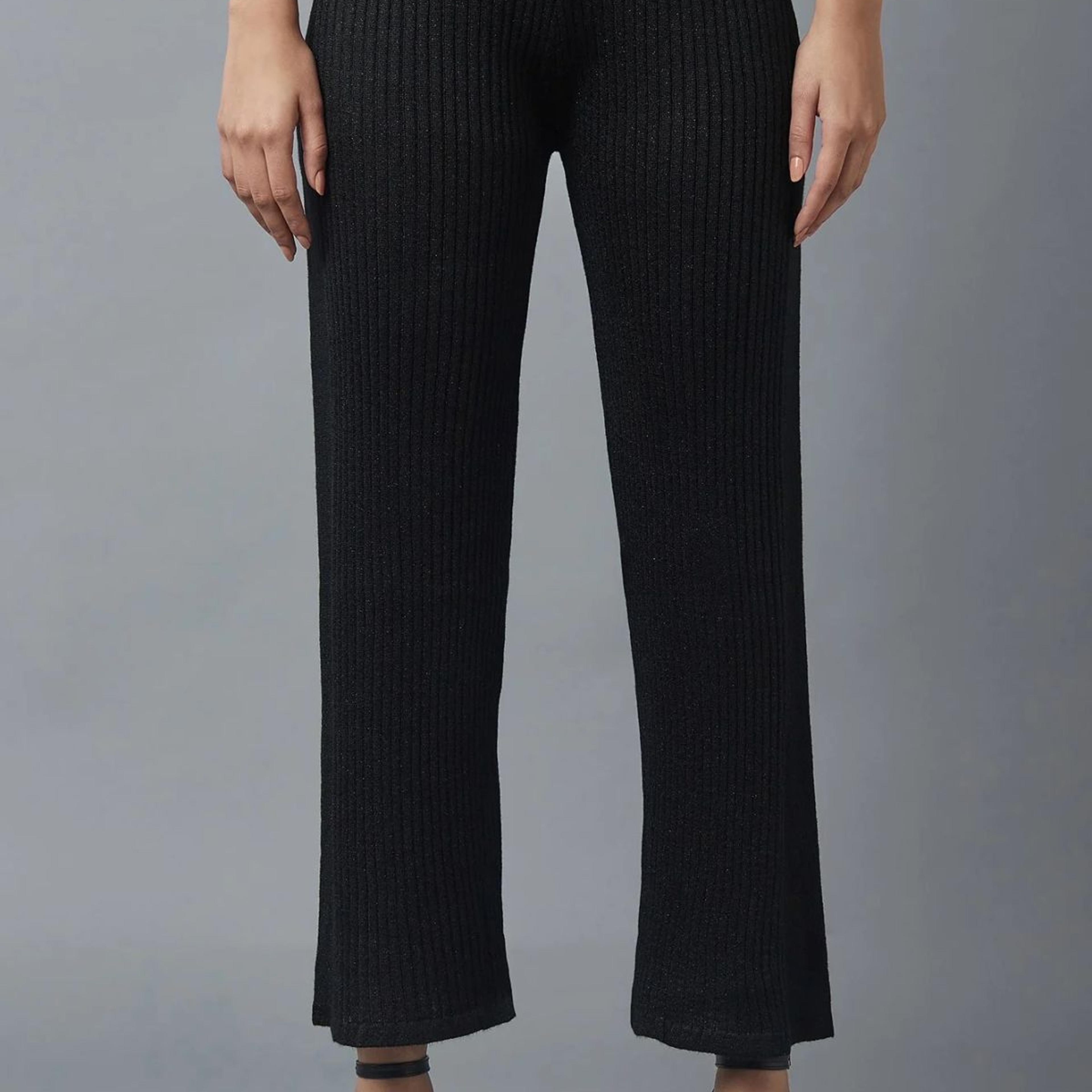 Black Solid Boot Cut Palazzo With Elasticated Waist