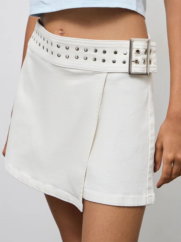 Nuon White Stud Detailed High-Rise Denim Skorts — photo 3
