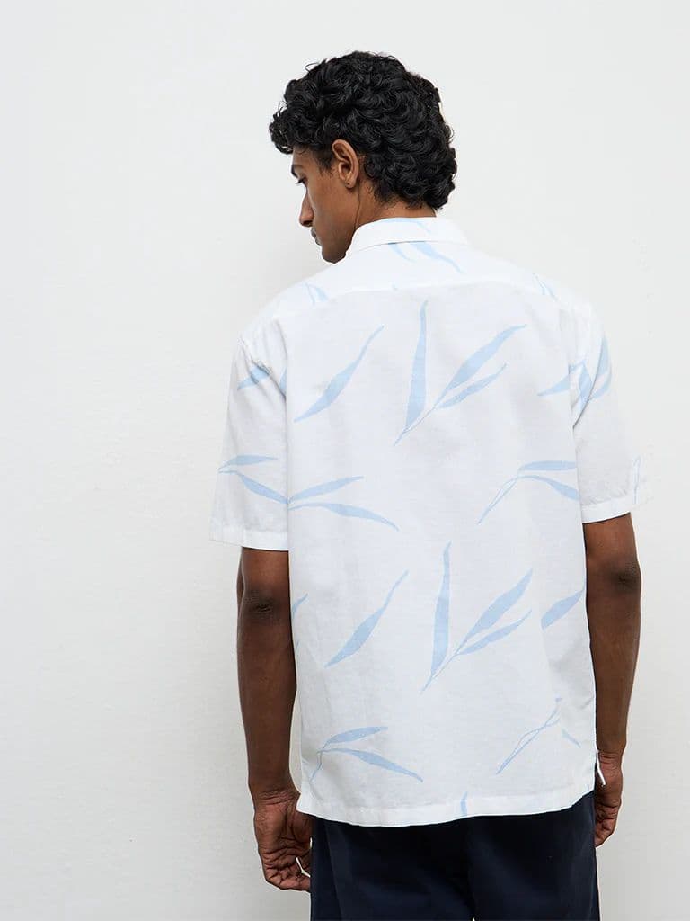 WES Casuals Light Blue Printed Relaxed-Fit Cotton-Blend Shirt — photo 4