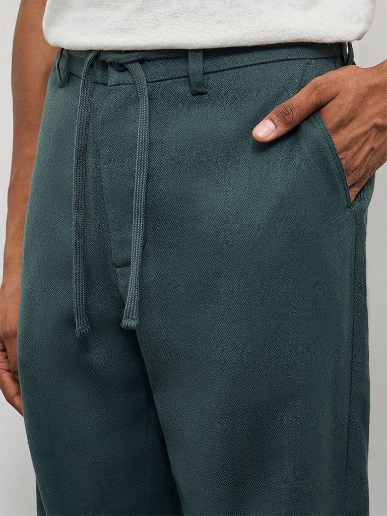 ETA Dark Teal Relaxed-Fit Mid-Rise Cotton-Blend Chinos — photo 3