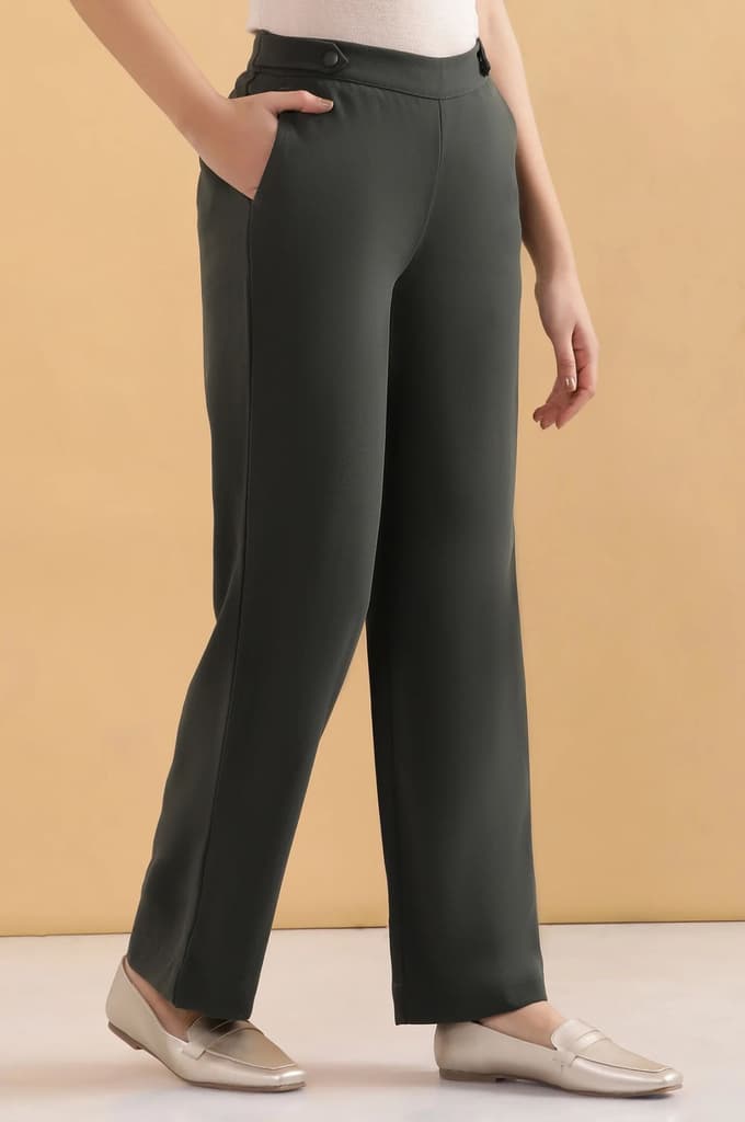 Olive Green Formal Parallel Pants — photo 5