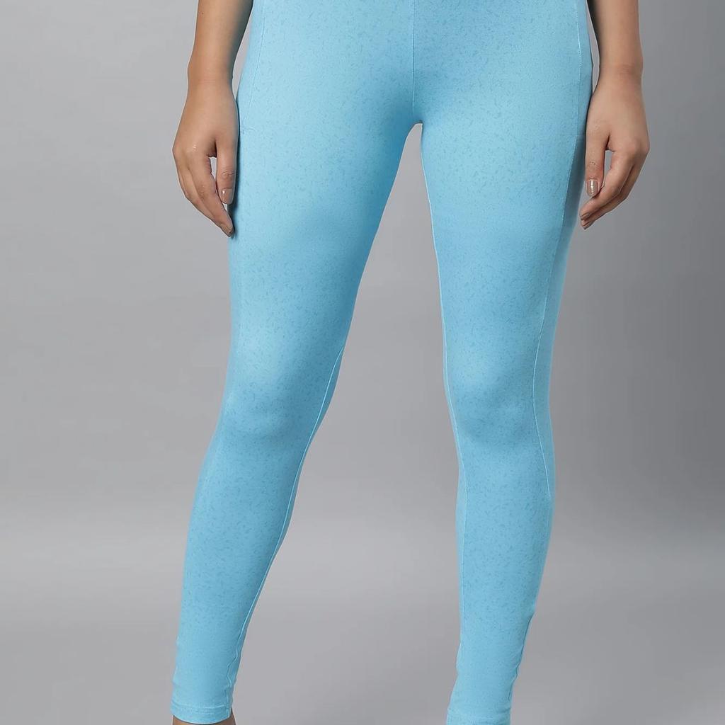 Blue Printed Skinny Fit Yoga Tights With Elasticated Waist