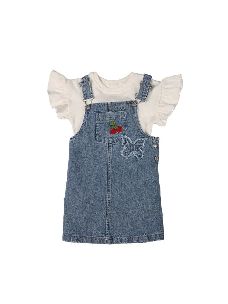 HOP Kids Girls Blue Denim Pinafore and T-Shirt Set — photo 3