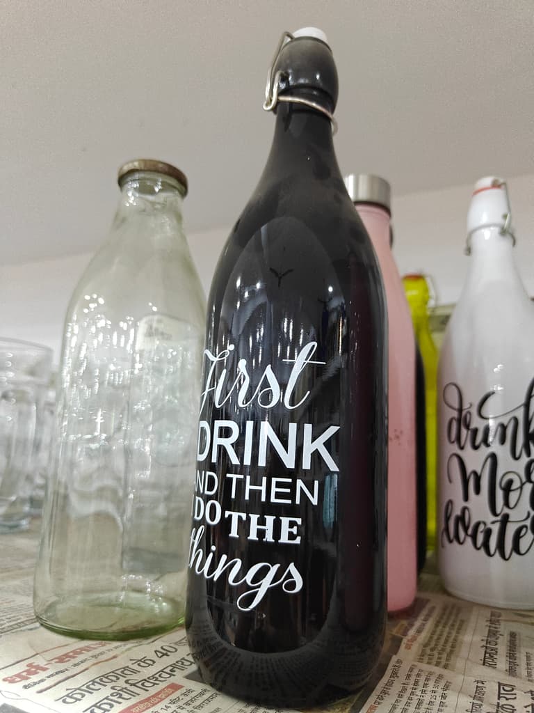 First Drink and Then Things | Water Bottle | Plastic | Black