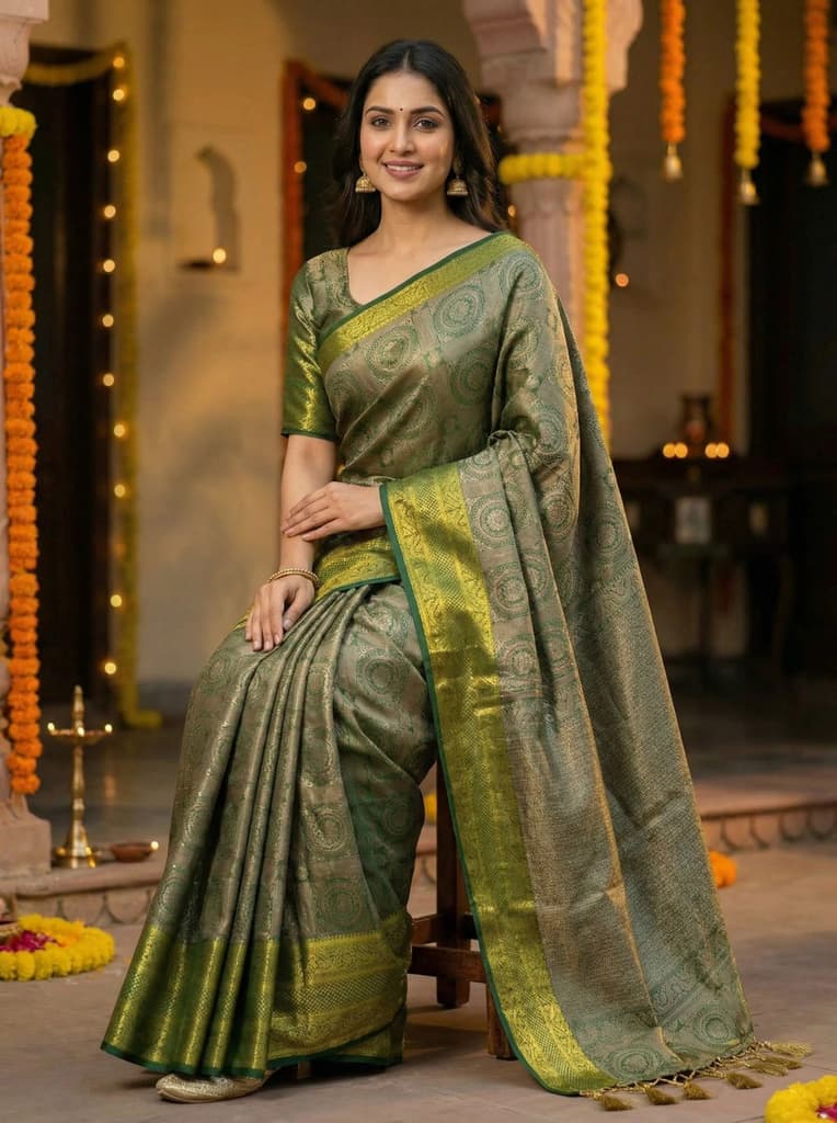 MIMOSA Women's Woven Design Banarasi Style Art Silk Saree with Blouse Piece - Green ( SA00003126GRNFREE ) — photo 4