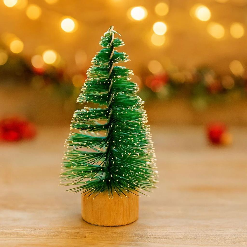Mini Christmas Bottle Brush Trees with Wooden Base | Tabletop Snowy Pine Decoration — photo 3