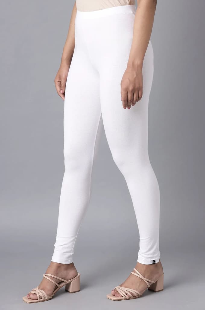 Elleven Women's White Solid Cotton Lycra Skinny Fit Ankle Length High Rise Leggings — photo 3